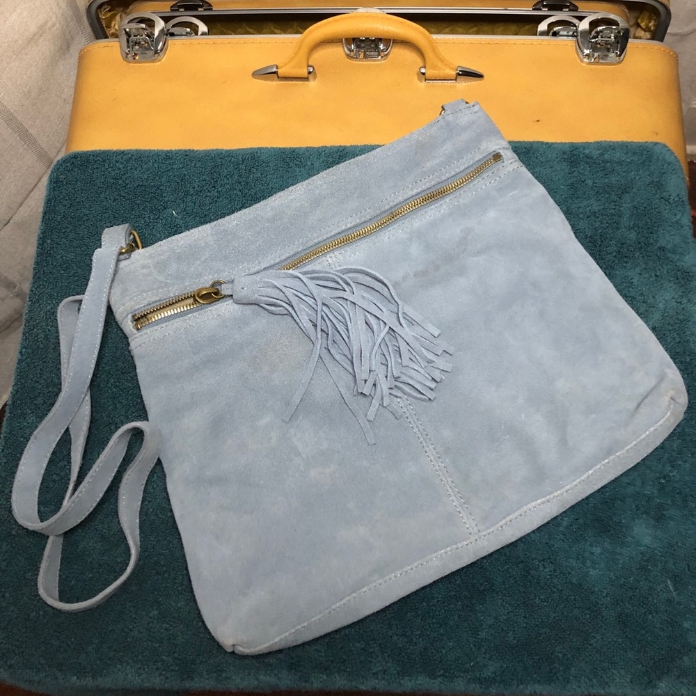 Leather Suede Satchel Purse Baby Blue - by Margot